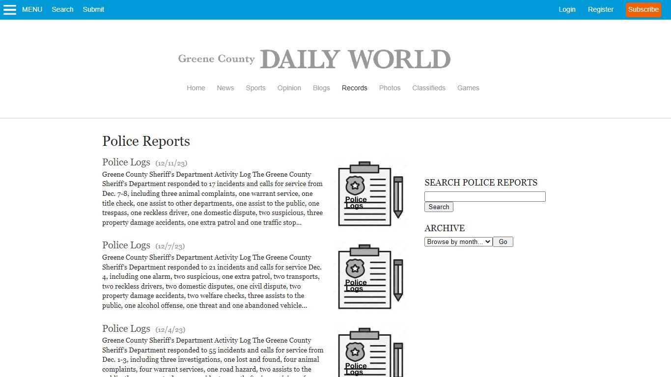 Police Reports | Greene County Daily World