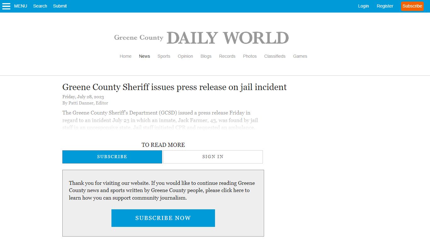 Greene County Sheriff issues press release on jail incident